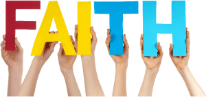 hands holding the letters faith